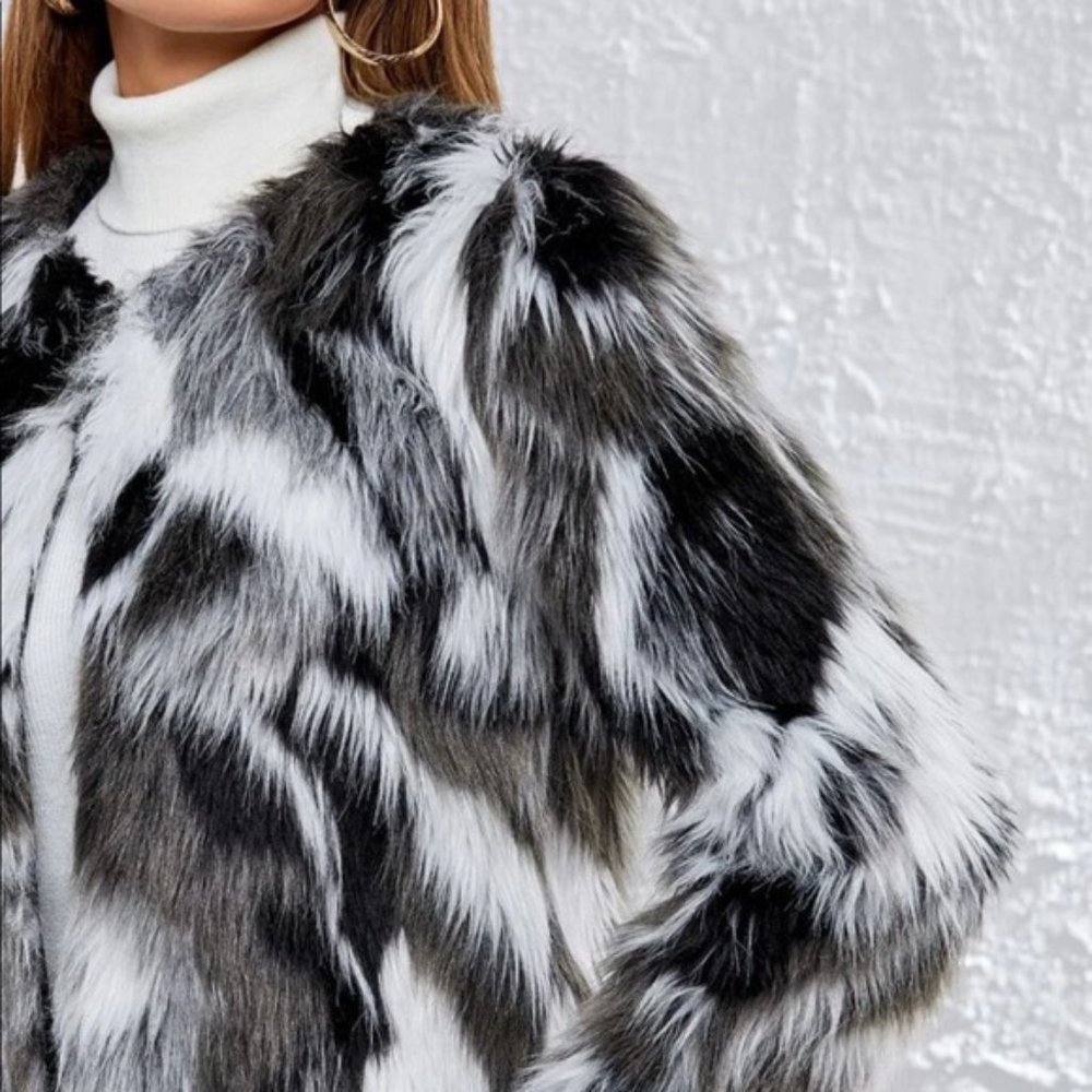 Premium vegan fur open front coat - Picture 5 of 5